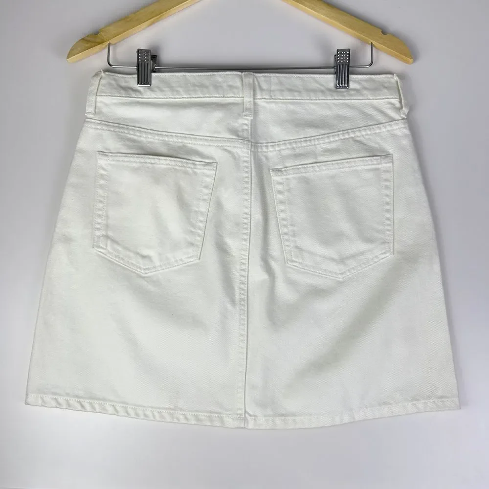 Everlane Women's Cream Cotton Zip Fly‎ Casual A-Line Mini Denim Skirt Size 28 - Picture 2 of 5